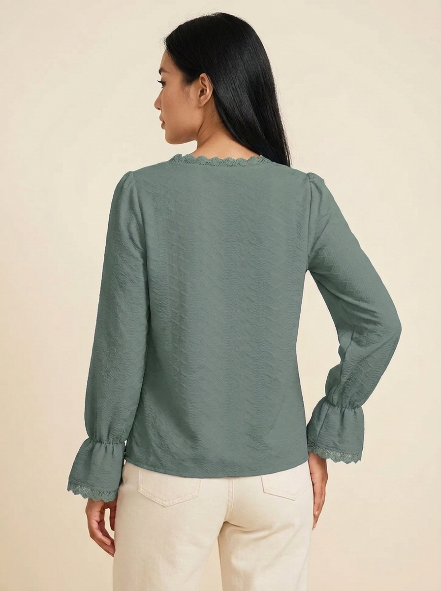 VelouraAvenue V-Neck Flounce Blouse - Sage - Image 18