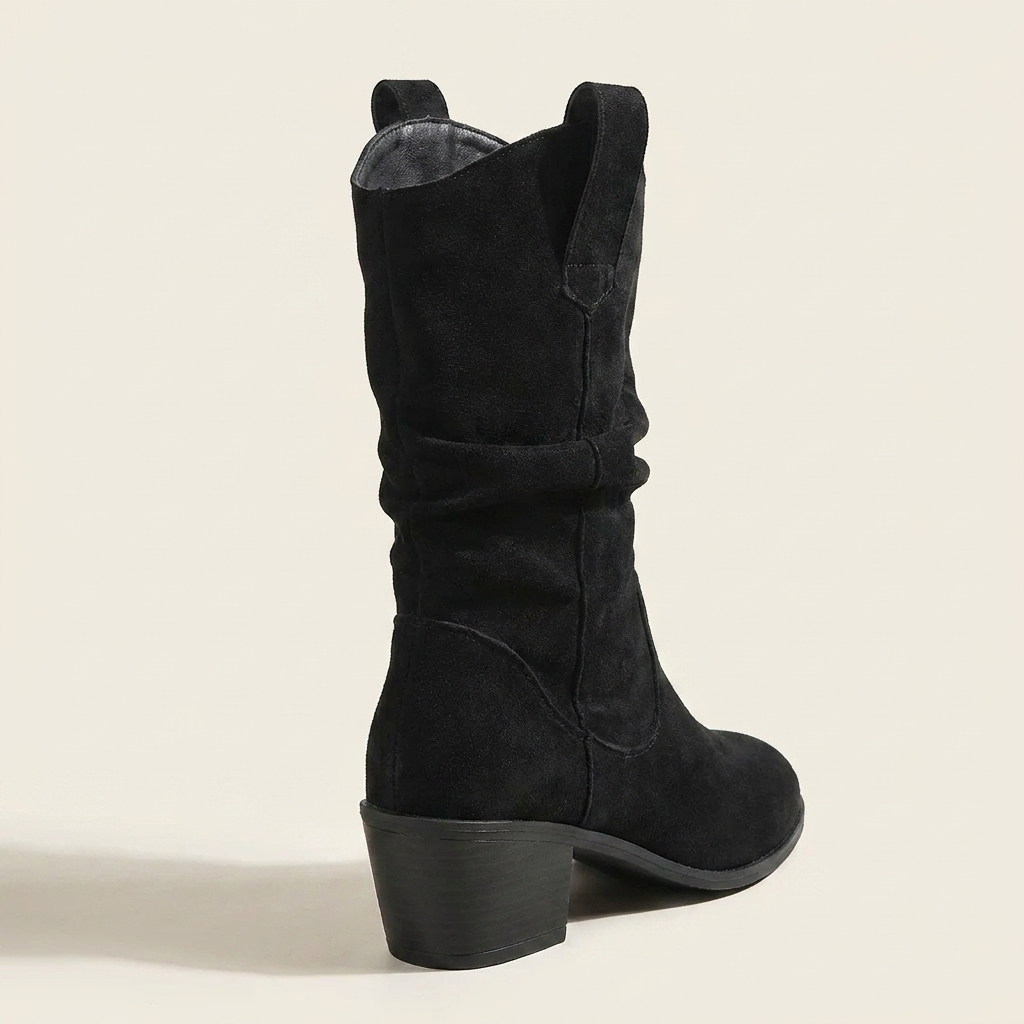 VelouraAvenue Suede Block Heels Boots - Black - Back
