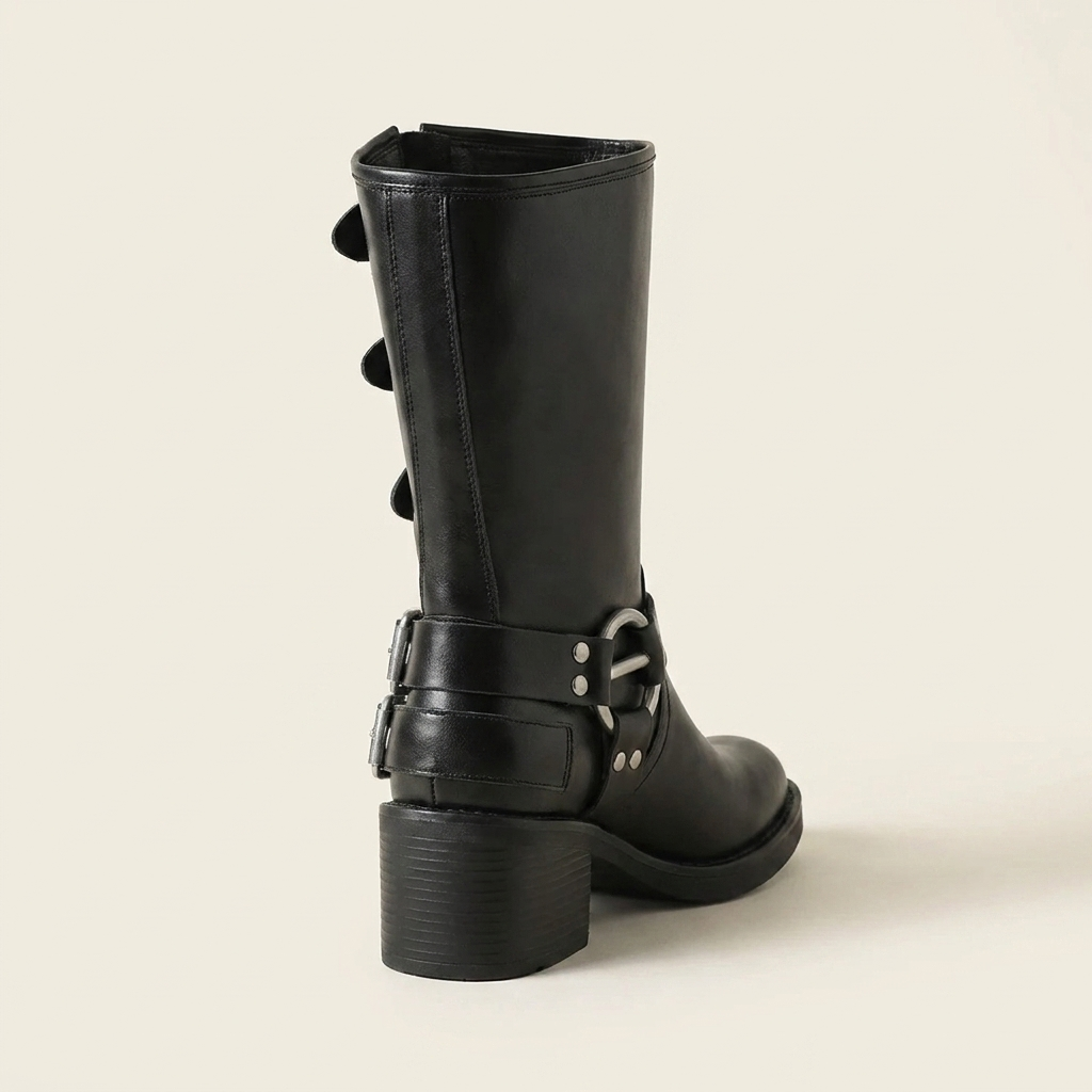 VelouraAvenue Round Toe Block Heels Boots - Black - Back