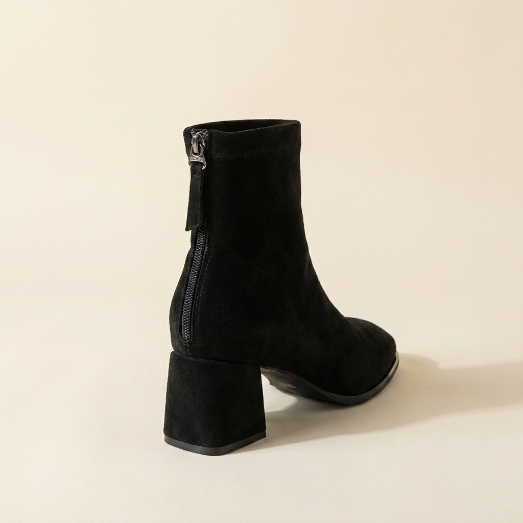 VelouraAvenue Square Toe Block Heels Boots - Black - Back