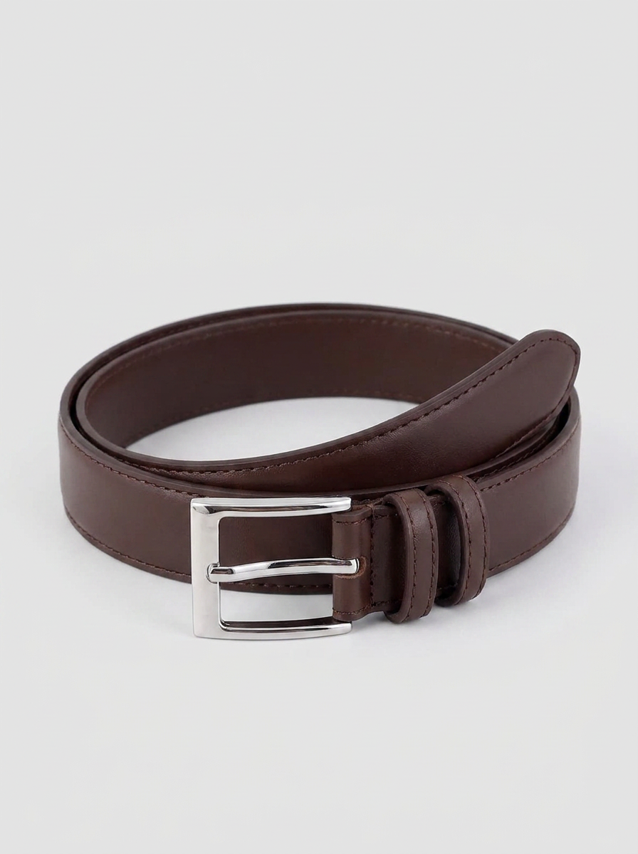 VelouraAvenue Skinny Silver Buckle Belt - Coffee Brown - Image 3