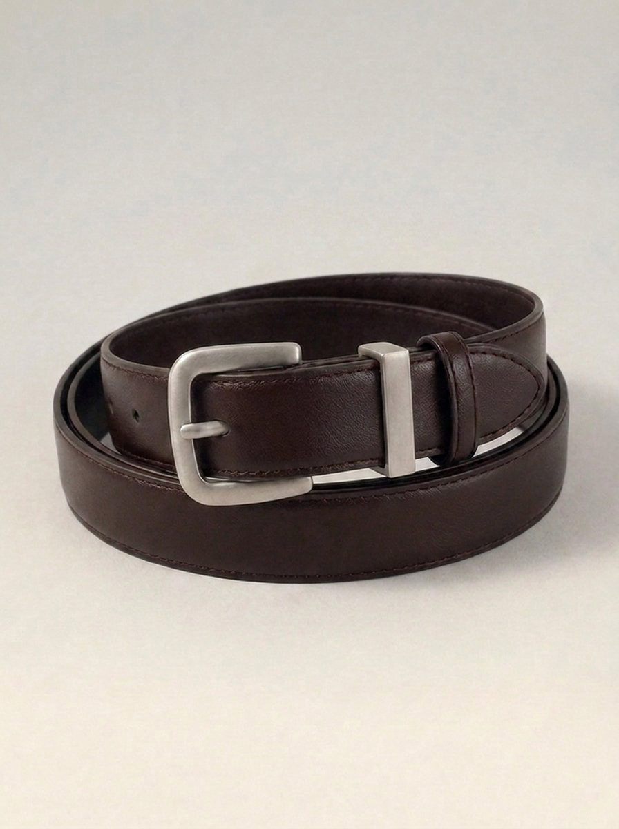 VelouraAvenue Silver Buckle Belt - Coffee Brown - Image 3