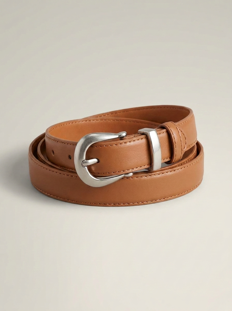 VelouraAvenue Classic Silver Buckle Belt - Caramel - Image 3