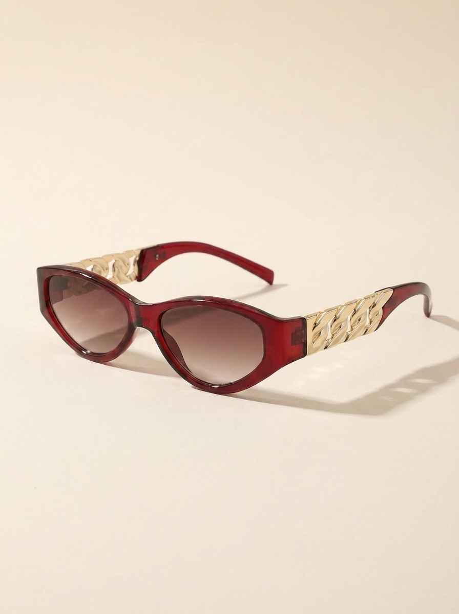 VelouraAvenue Chain Temple Cat-Eye Sunglasses - Deep Red - Image 4