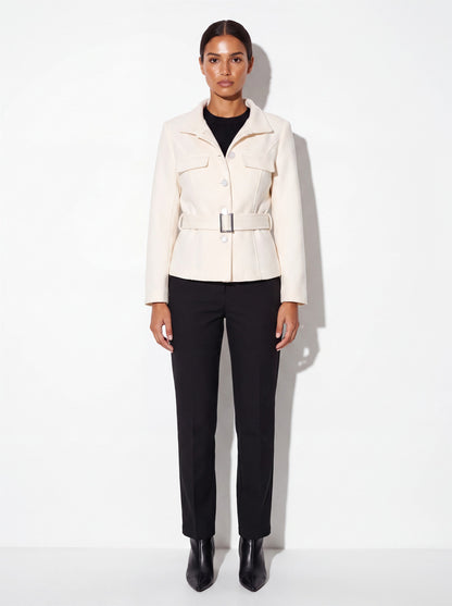 VelouraAvenue Belted Button-Up Jacket - Cream - Front