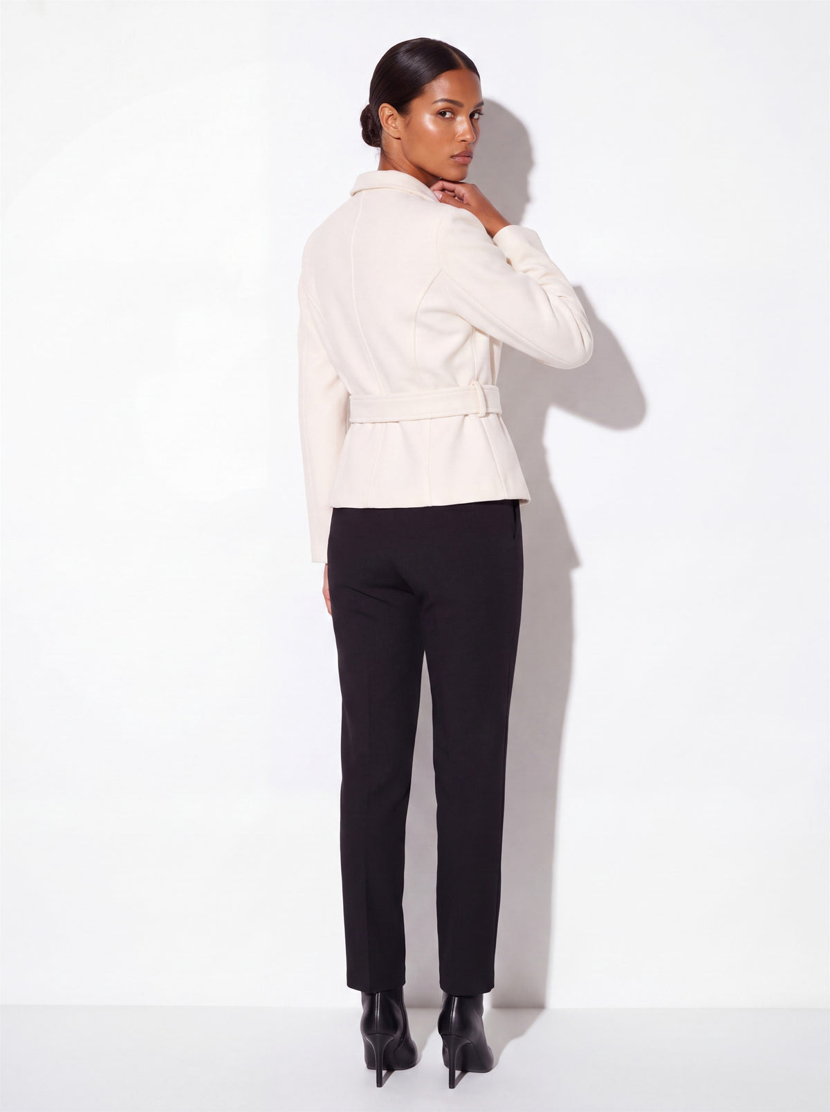 VelouraAvenue Belted Button-Up Jacket - Cream - Back