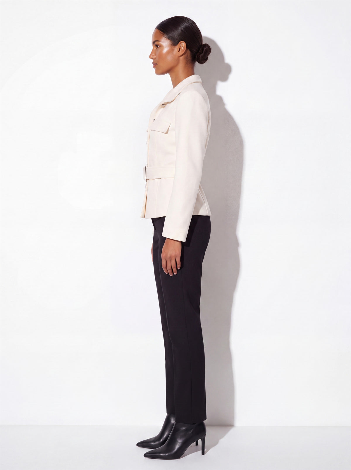 VelouraAvenue Belted Button-Up Jacket - Cream - Side