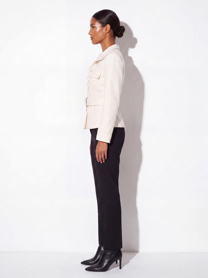 VelouraAvenue Belted Button-Up Jacket - Cream - Side