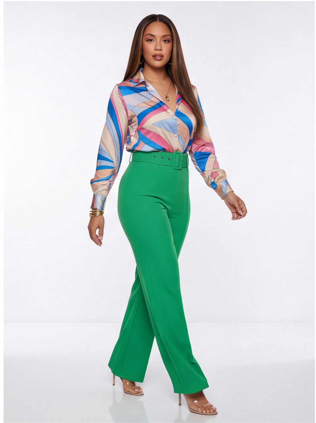 VelouraAvenue Buckle Belt Flare Pants - Kelly green - Image 2
