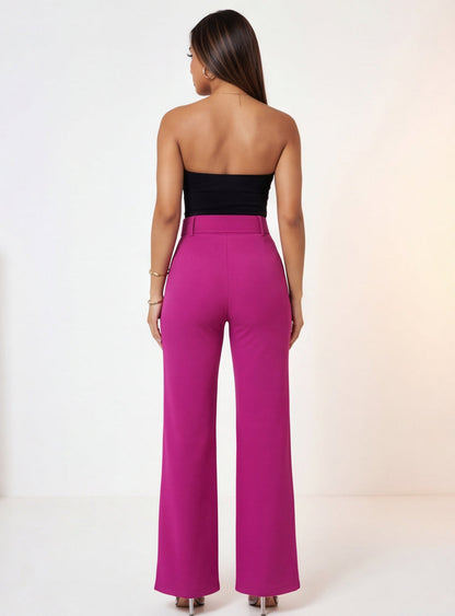 VelouraAvenue Buckle Belt Flare Pants - Magenta - Image 1