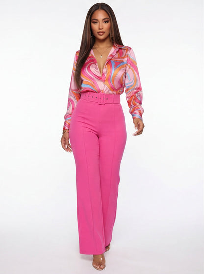 VelouraAvenue Buckle Belt Flare Pants - Neon fuchsia - Image 1