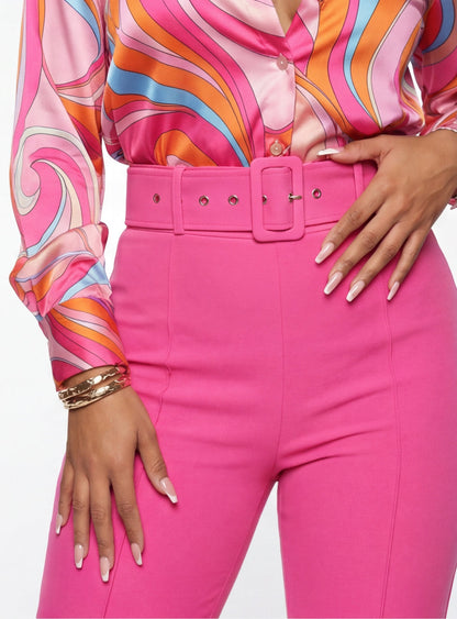 VelouraAvenue Buckle Belt Flare Pants - Neon fuchsia - Image 5