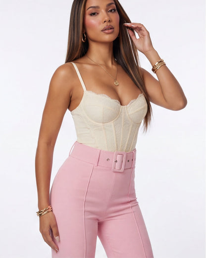 VelouraAvenue Buckle Belt Flare Pants - Pastel pink - Image 1