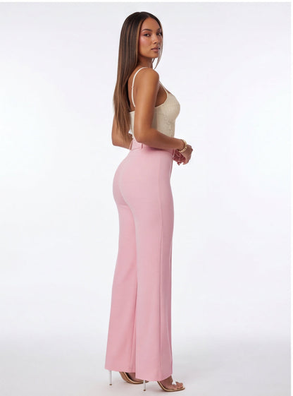 VelouraAvenue Buckle Belt Flare Pants - Pastel pink - Image 2