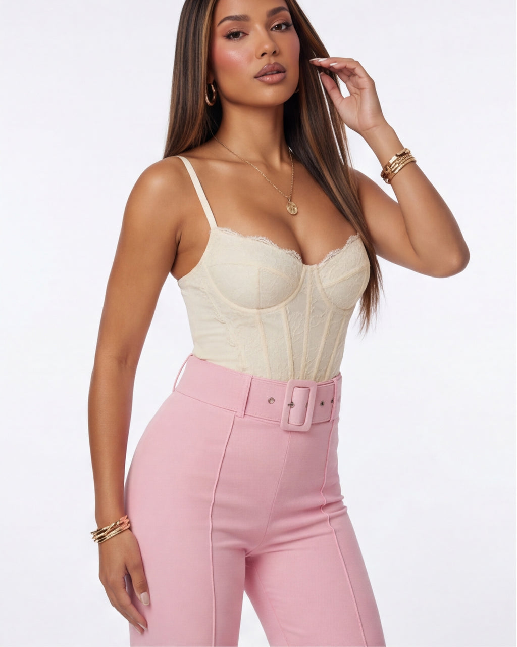 VelouraAvenue Buckle Belt Flare Pants - Pastel pink - Image 6