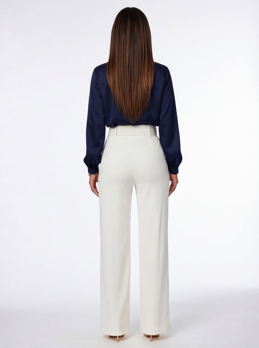 VelouraAvenue Buckle Belt Flare Pants - White - Image 4