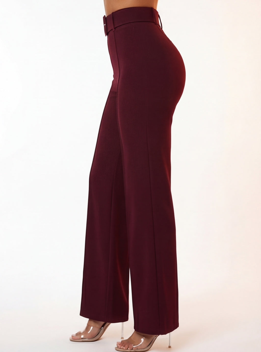 VelouraAvenue Buckle Belt Flare Pants - Wine - Image 5
