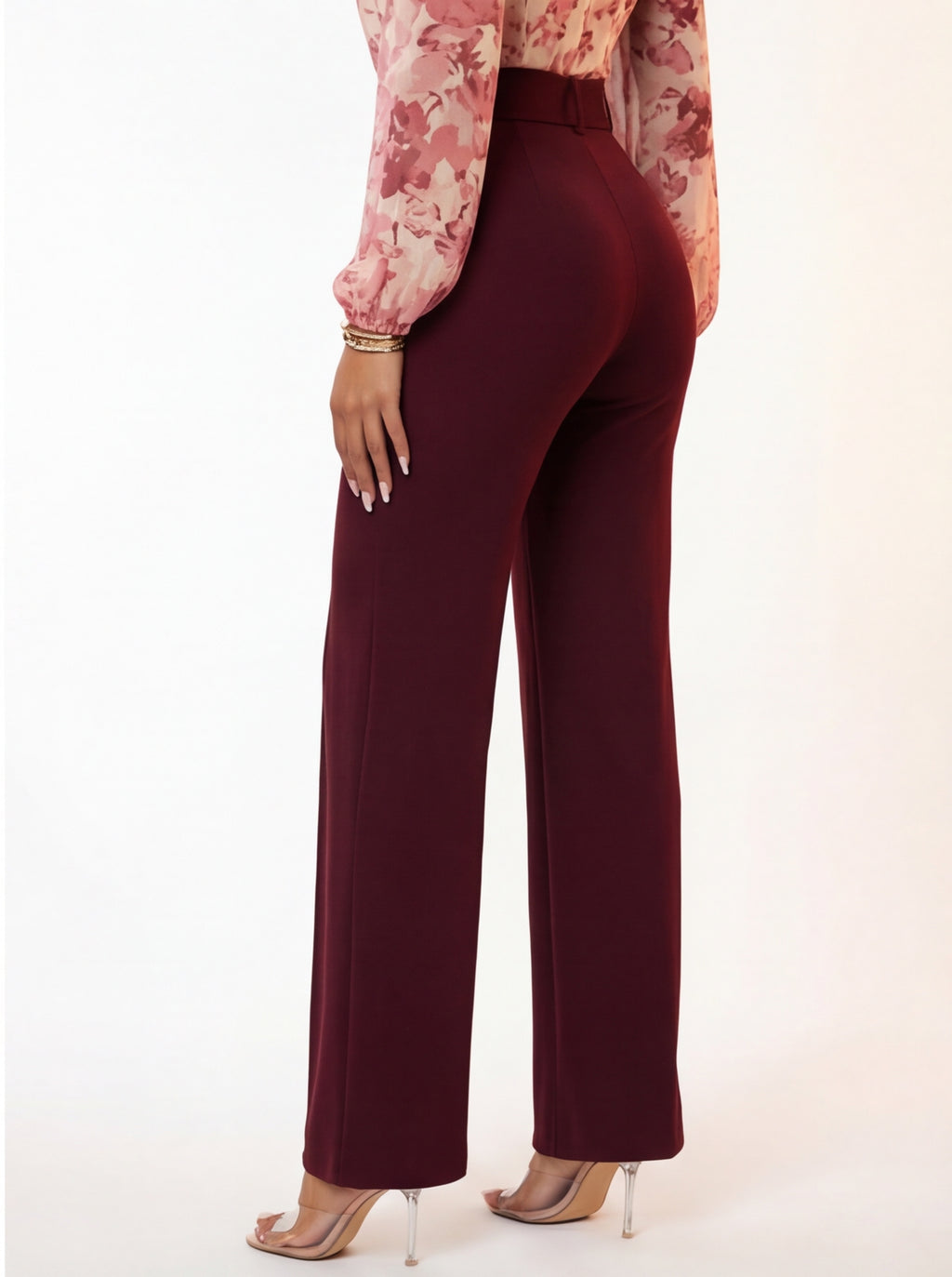 VelouraAvenue Buckle Belt Flare Pants - Wine - Image 6