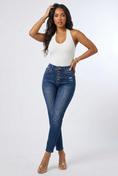 VelouraAvenue Button Fly Skinny Jeans - Image 1