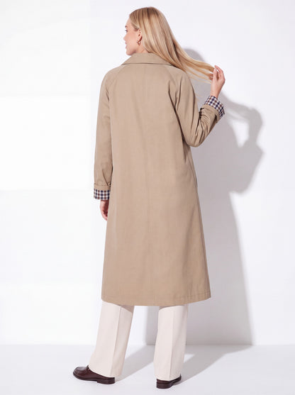 VelouraAvenue Check-Lined Longline Trench Coat - Khaki - Back