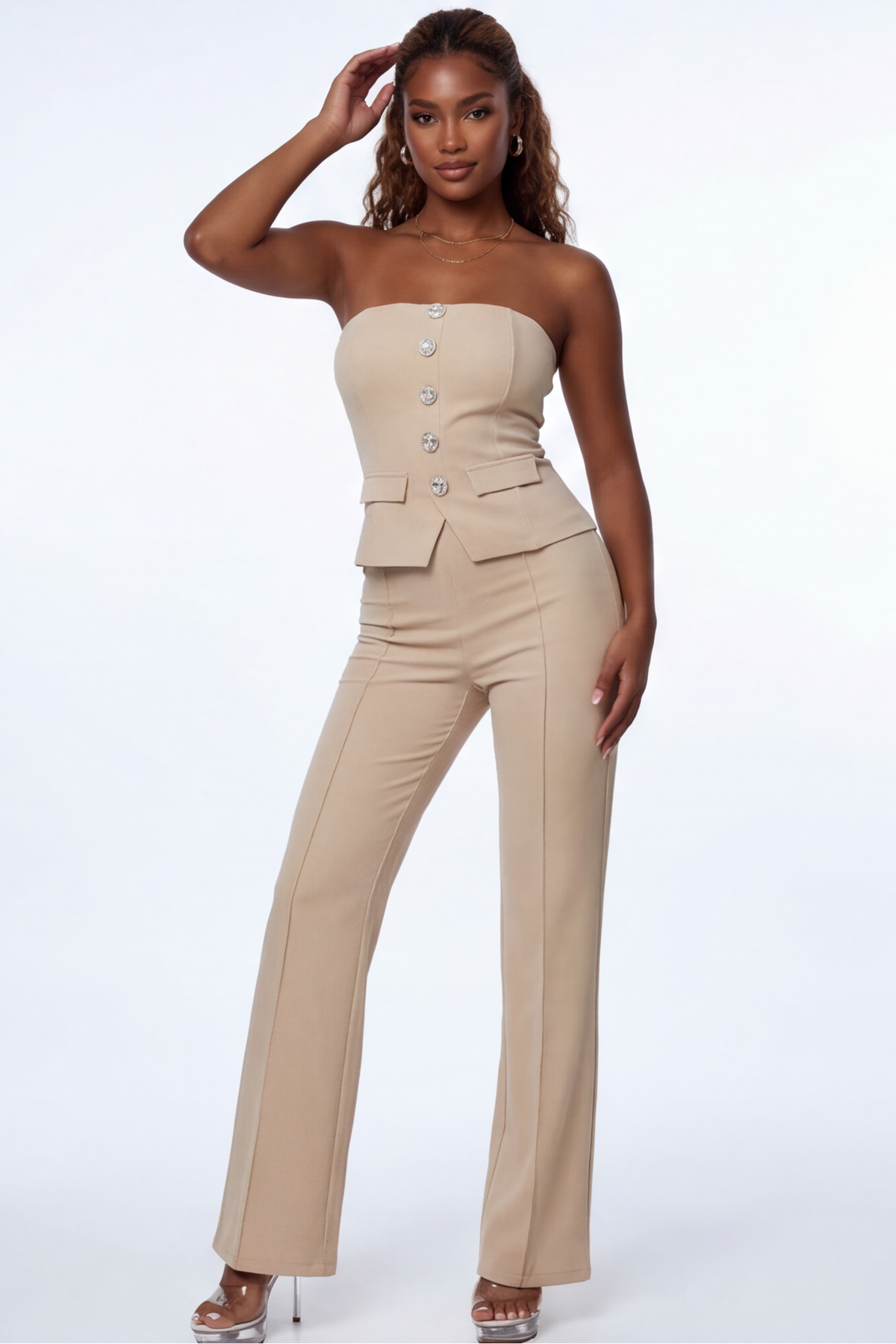 VelouraAvenue Crystal Button Pant Set - Image 1