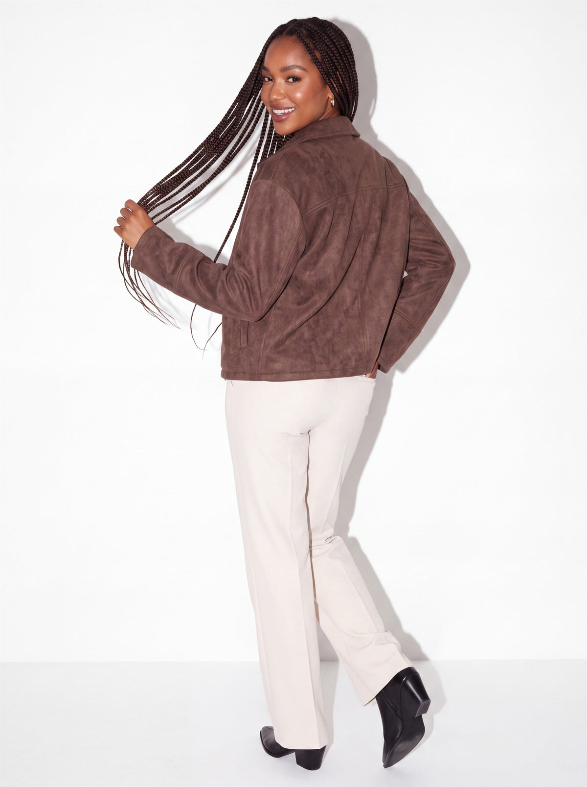 VelouraAvenue Zip-Up Dropped Shoulder Jacket - Brown - Back