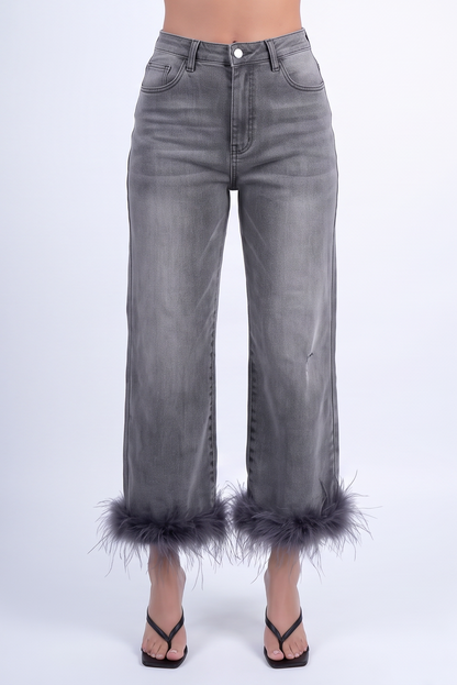 VelouraAvenue Feather Trim Jeans - Image 2