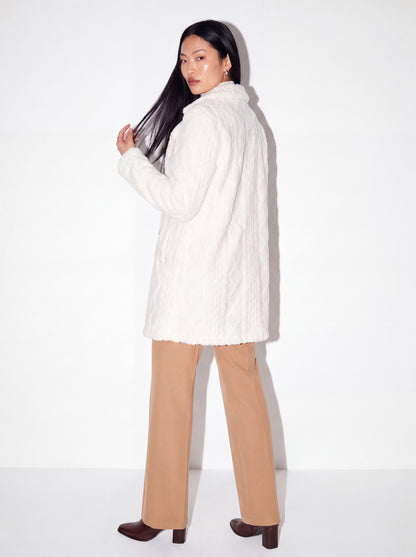 VelouraAvenue Fleece Double-Breasted Longline Coat - White - Back