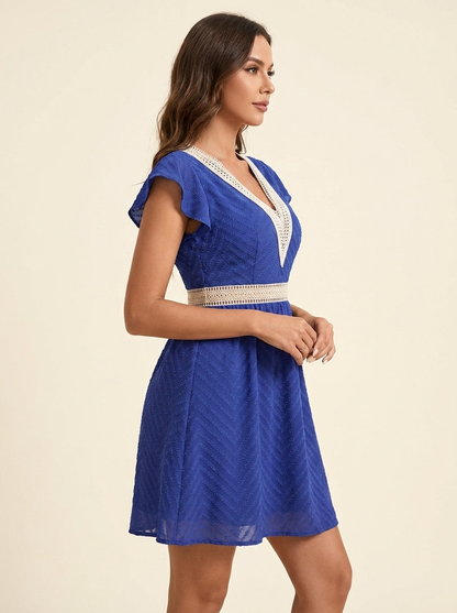 V-Neck Ruffle Mini Dress — Royal Blue Side