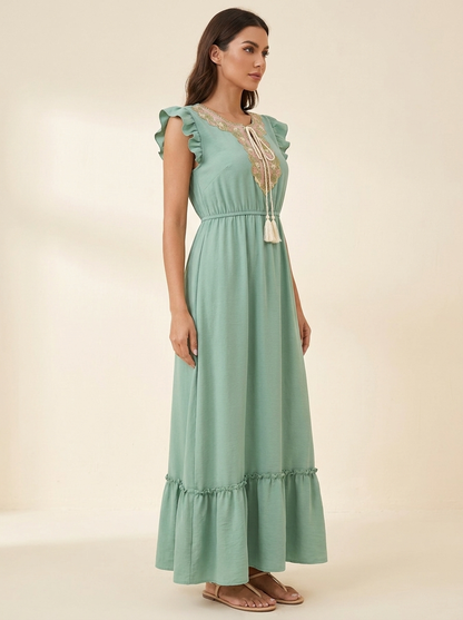 Tie Neck Ruffle Maxi — Side