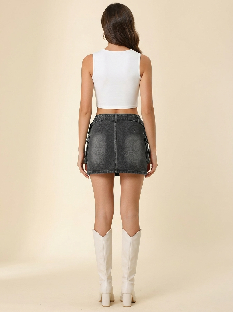 VelouraAvenue Criss-Cross Mini Skirt - Black Gray - Image 6