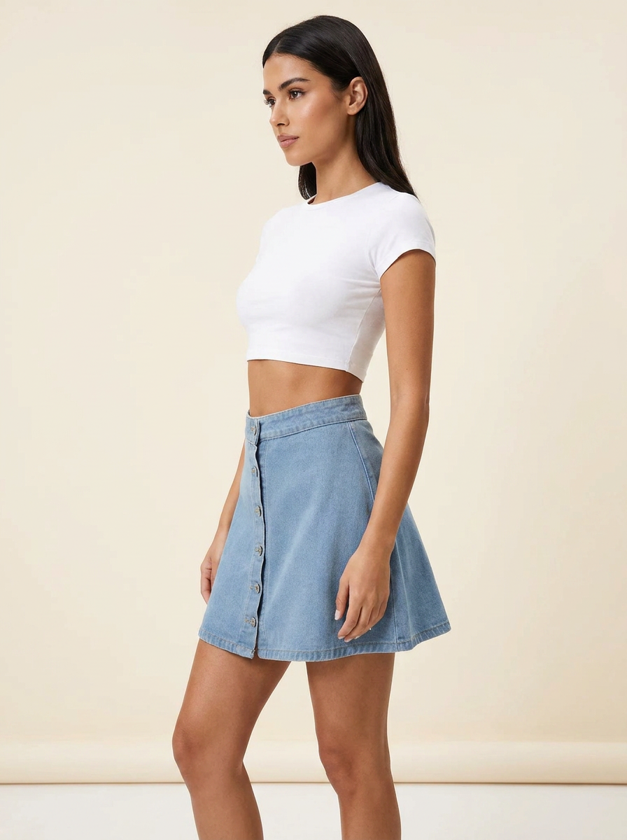 VelouraAvenue A-Line Denim Skirt - Light Blue - Image 2