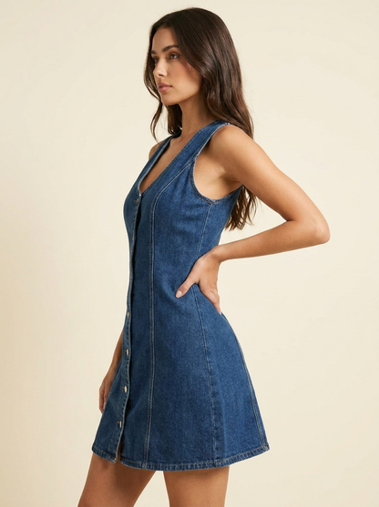 VelouraAvenue Button-Front Denim Dress - Navy - Image 2