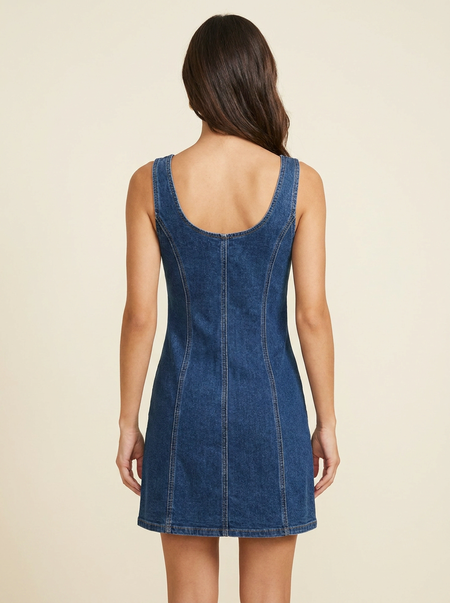 VelouraAvenue Button-Front Denim Dress - Navy - Image 3