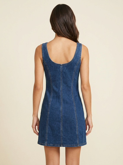 VelouraAvenue Button-Front Denim Dress - Navy - Image 3