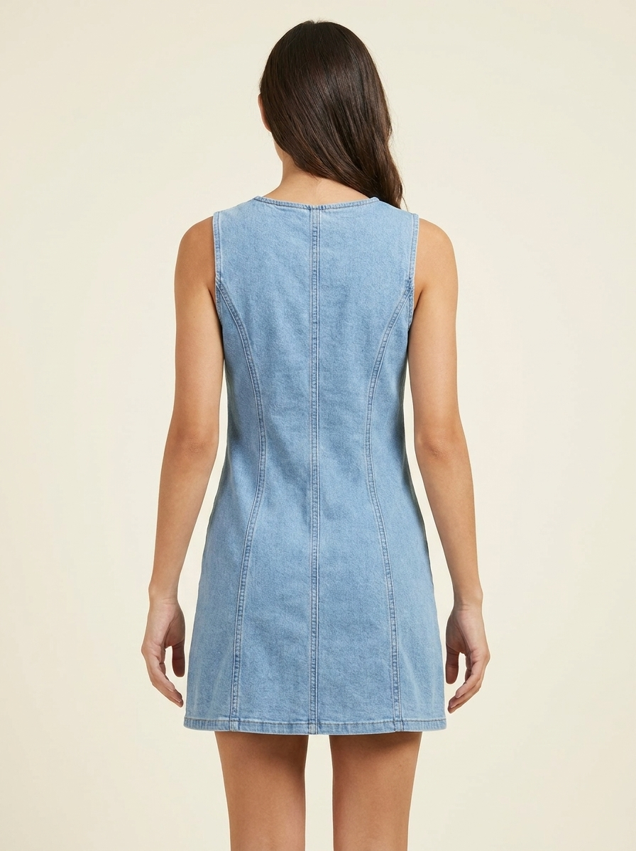 VelouraAvenue Button-Front Denim Dress - Light Blue - Image 6