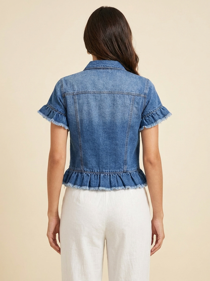 Ruffle Hem Denim Jacket — back