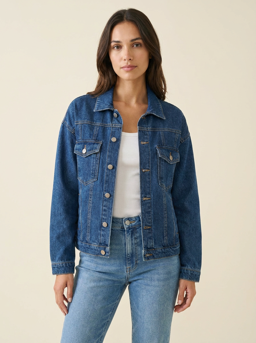 VelouraAvenue Button-Up Denim Jacket - Blue - Image 1