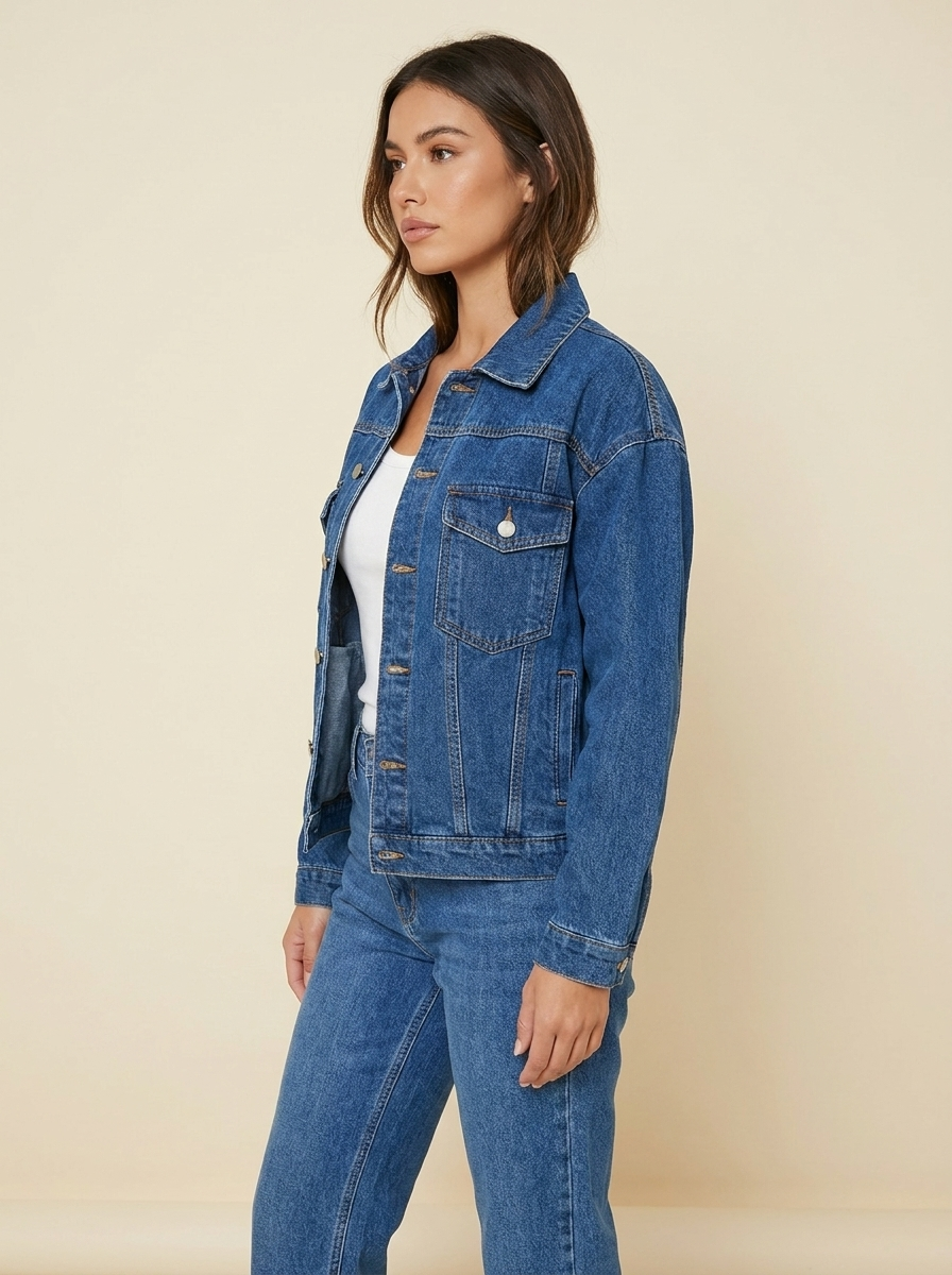 VelouraAvenue Button-Up Denim Jacket - Blue - Image 2