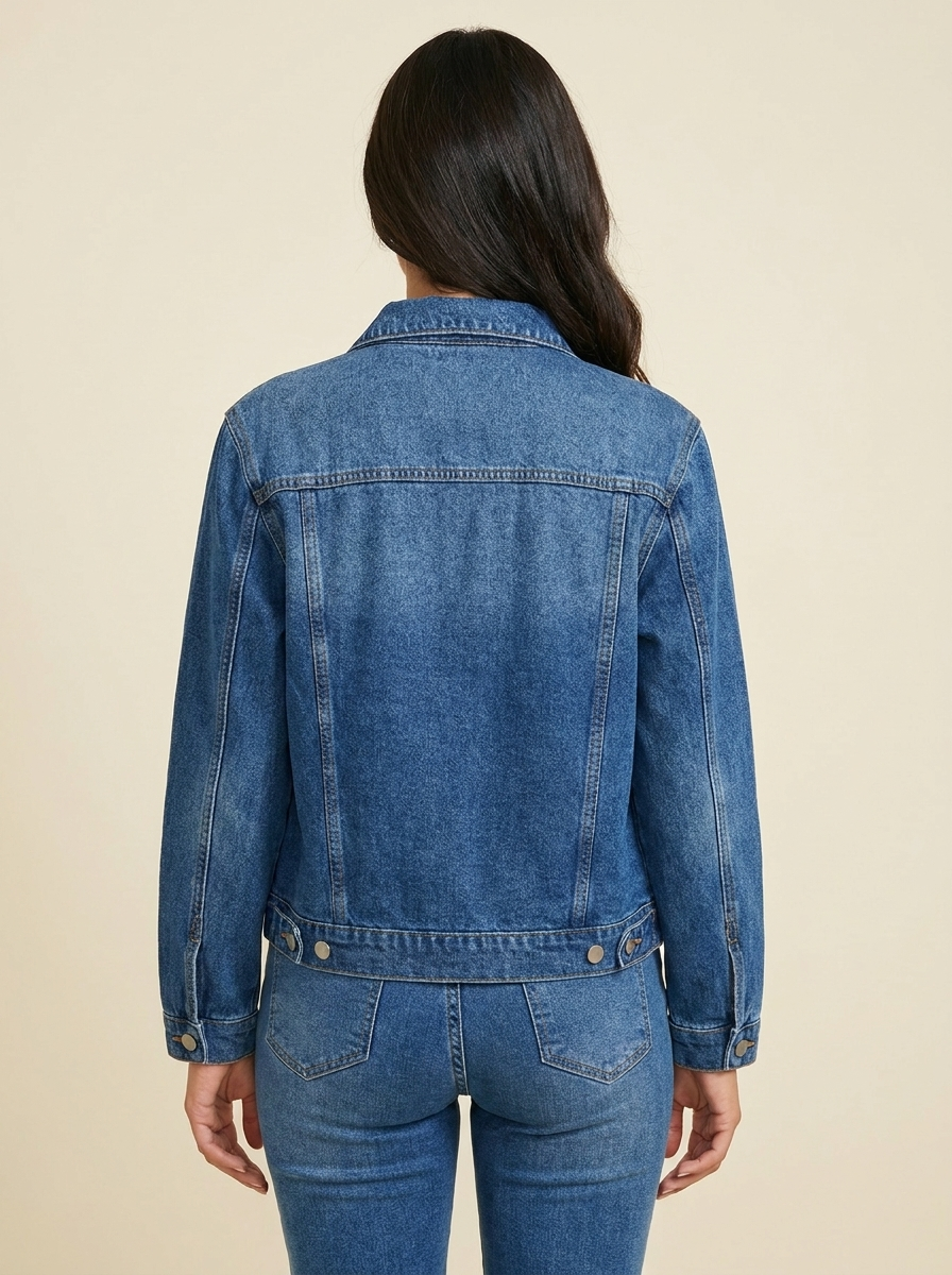 VelouraAvenue Button-Up Denim Jacket - Blue - Image 3