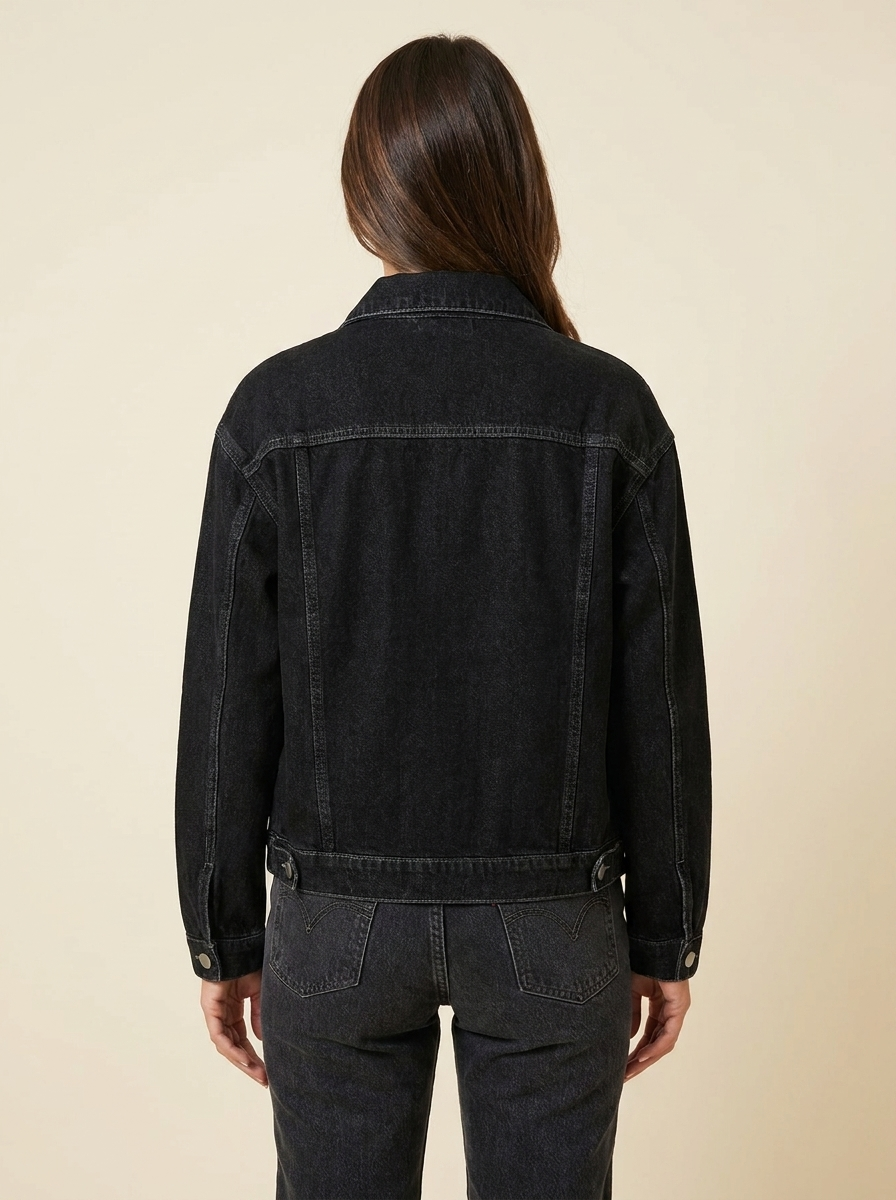 VelouraAvenue Button-Up Denim Jacket - Black - Image 6