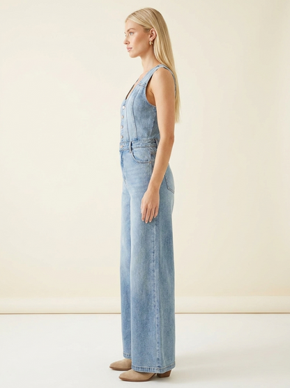 V-Neck Wide Leg Jumpsuit — Side