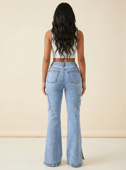 Slit Star Flare Jeans — Back