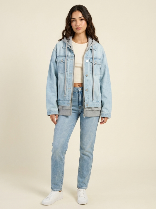 RISEN Oversized Hooded Denim Jacket - Front