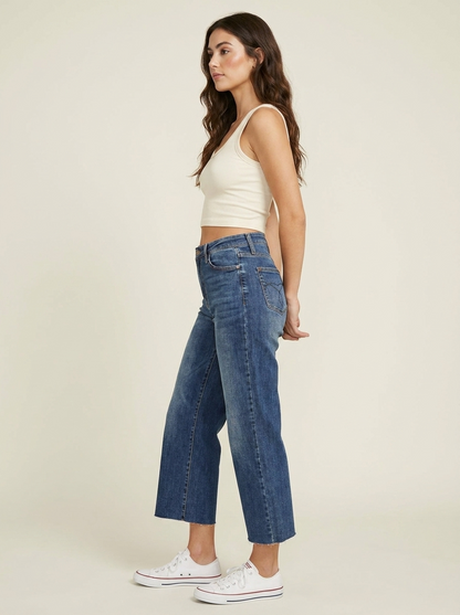 Embroidery Crop Wide Jeans - Side