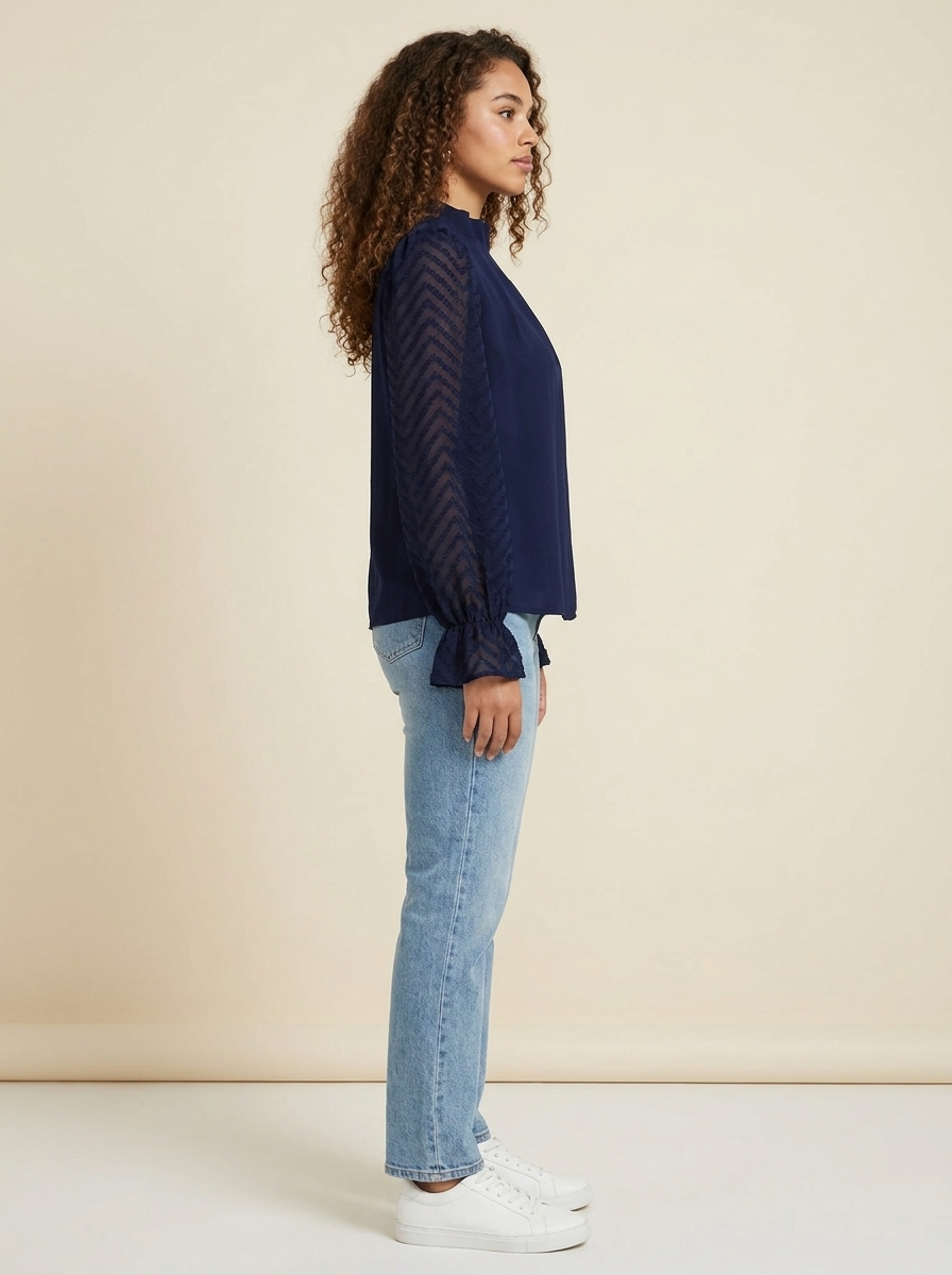 VelouraAvenue Mock Neck Flounce Blouse - Navy - Image 2