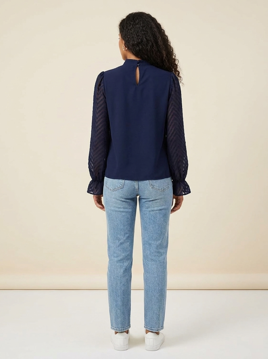 VelouraAvenue Mock Neck Flounce Blouse - Navy - Image 3