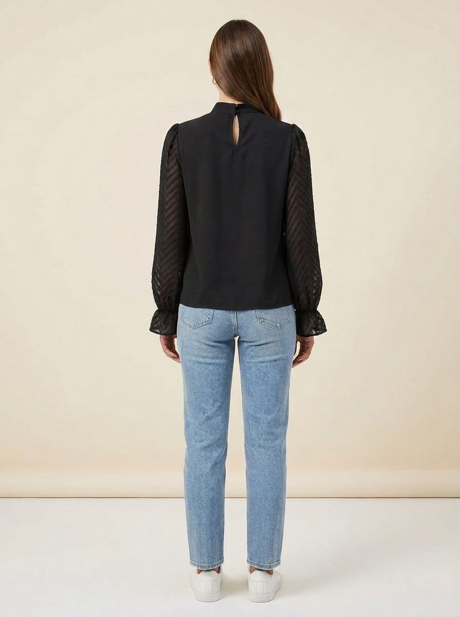 VelouraAvenue Mock Neck Flounce Blouse - Black - Image 6