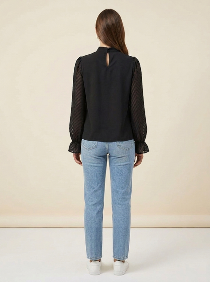 VelouraAvenue Mock Neck Flounce Blouse - Black - Image 6