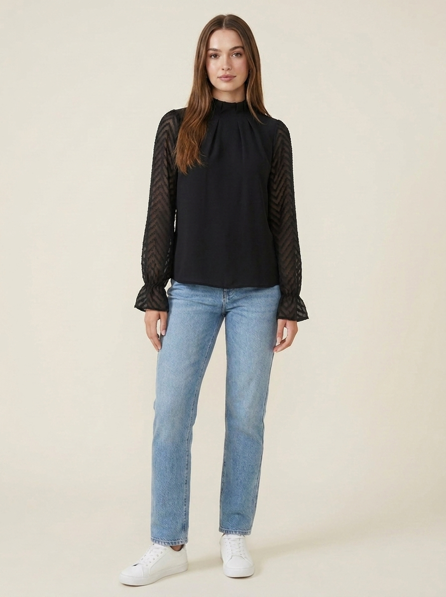 VelouraAvenue Mock Neck Flounce Blouse - Black - Image 4